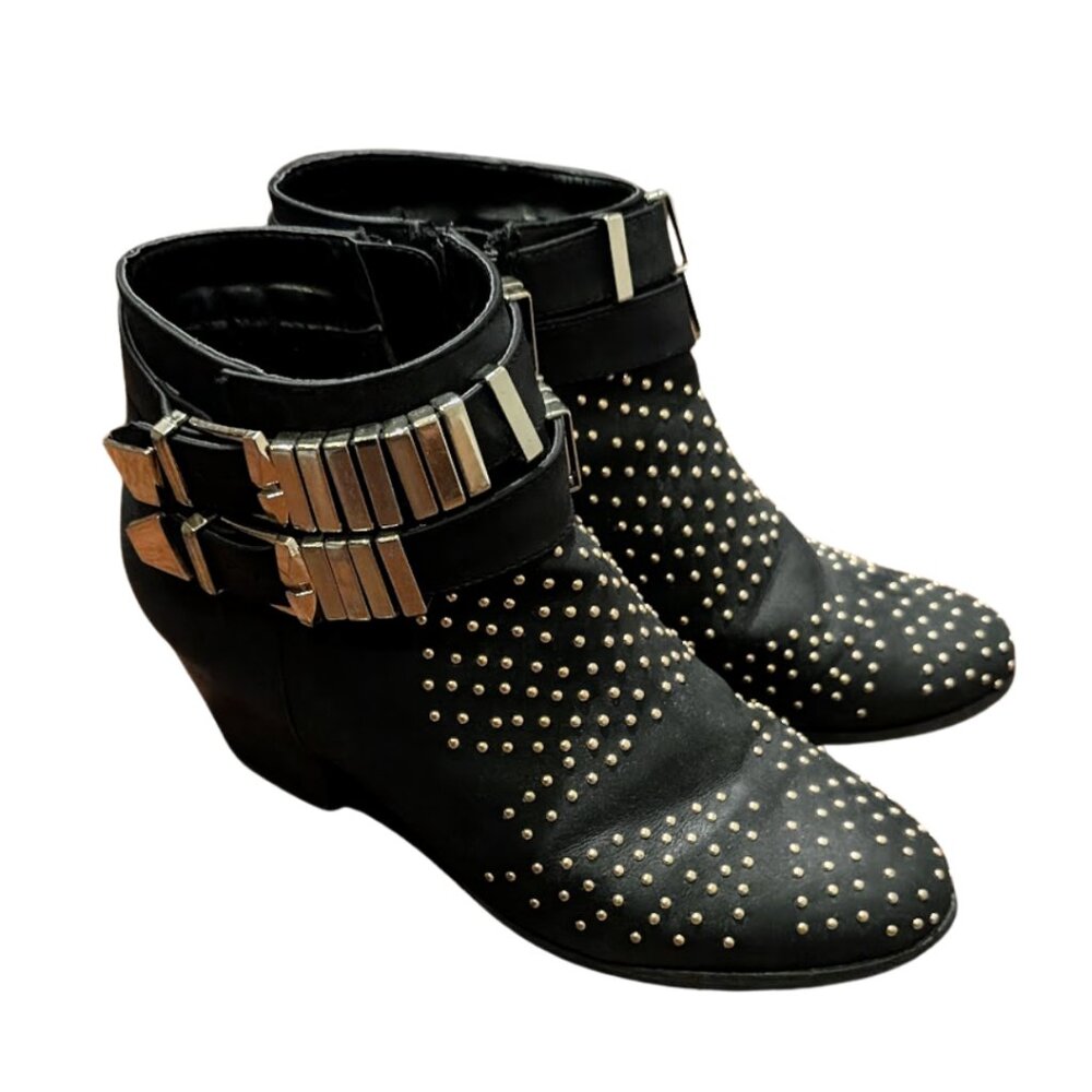 Indie Sleaze Western Gold Studded Black Ankle Boots Size 8